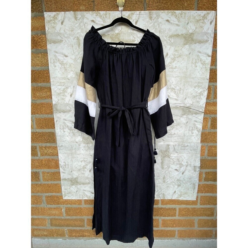 Ancient Kallos navy Linen Kaftan Dress - 100%
Handmade in Greece, Boho Maxi